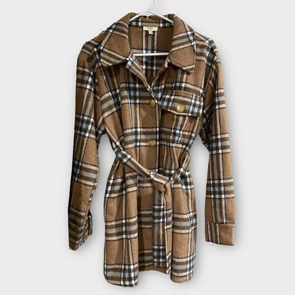 Kori Jackets & Blazers - kori america plaid shirt jacket shacket belted coat Size M